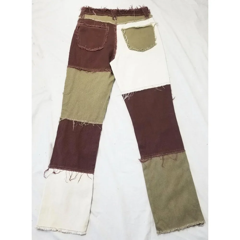 Jaded London Womens High Waisted Brown Patchwork Denim Jeans Pants NWT